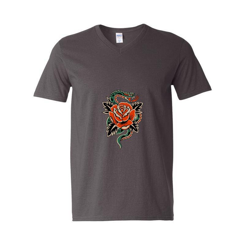 Rose and Snake V-Neck T-Shirt