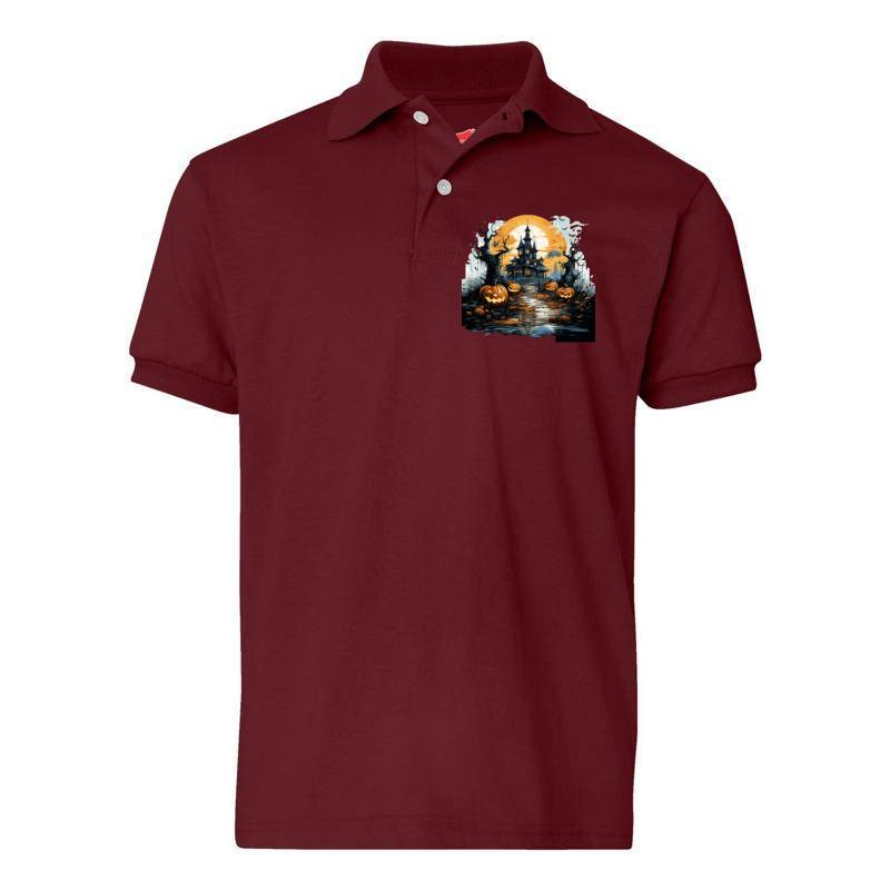 Halloween Castle Pumpkin Lantern Polo T-Shirt