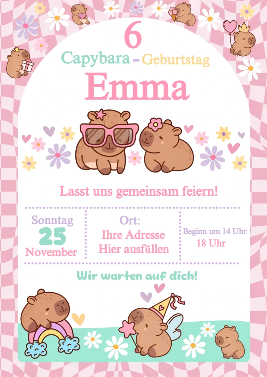 Capybara Geburtstagseinladung für Mädchen | Bearbeitbare Vorlage Capybara Geburtstagseinladung für Mädchen | Bearbeitbare Vorlage