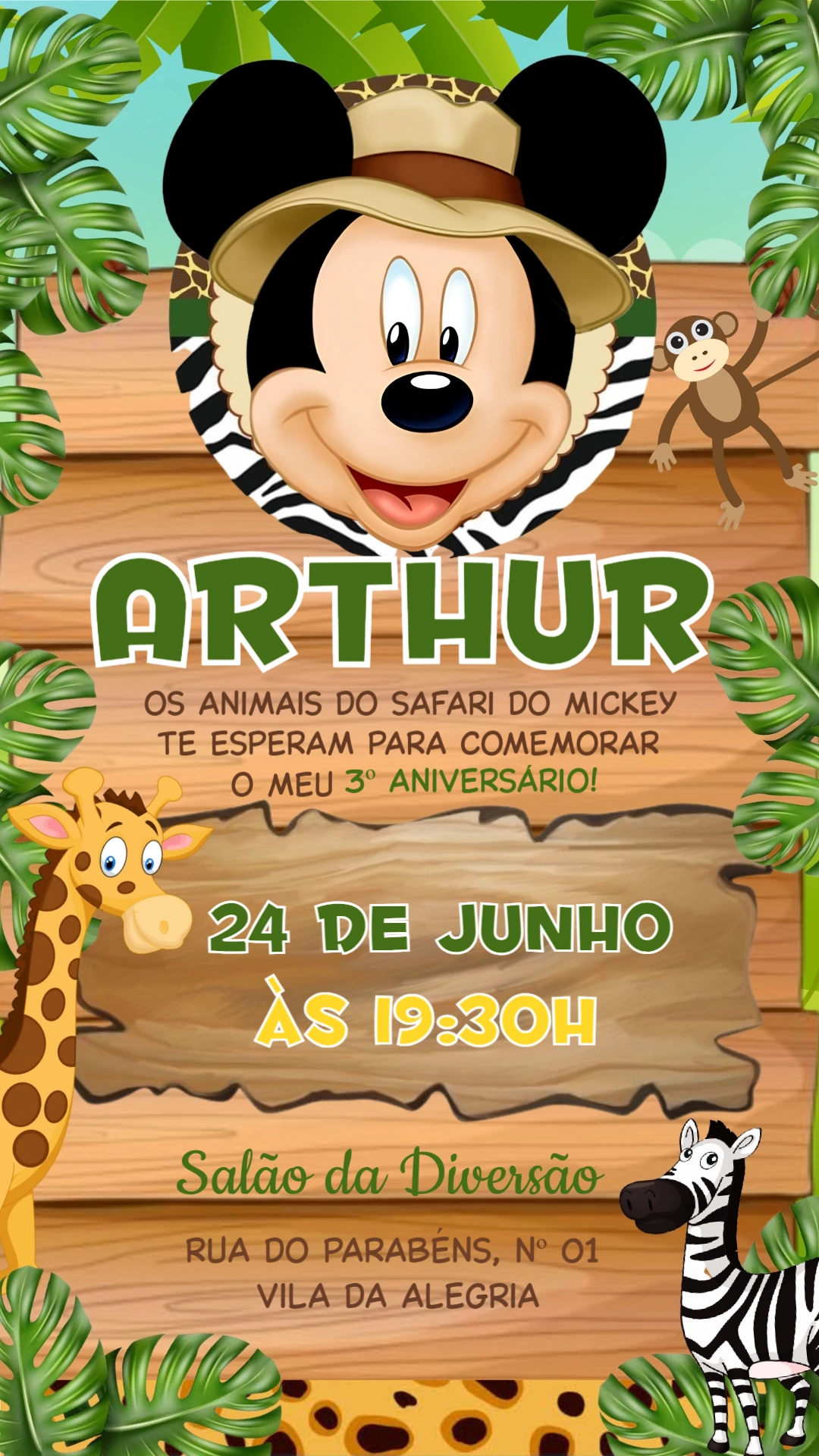 Convite Mickey Safari: Aniversário Infantil Editável Convite Mickey Safari: Aniversário Infantil Editável