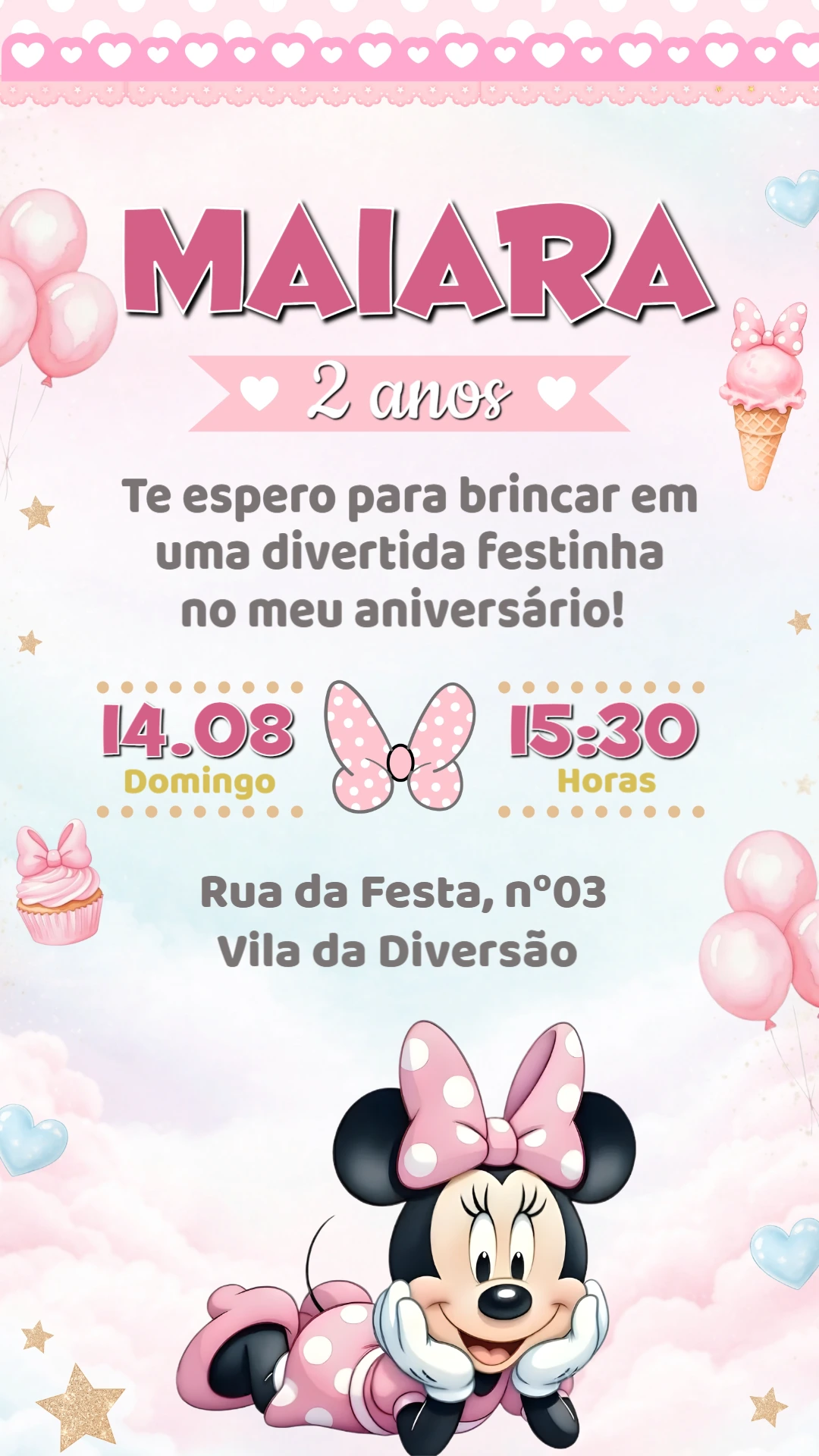 Convite de Aniversário Minnie Rosa Editável Online Convite de Aniversário Minnie Rosa Editável Online