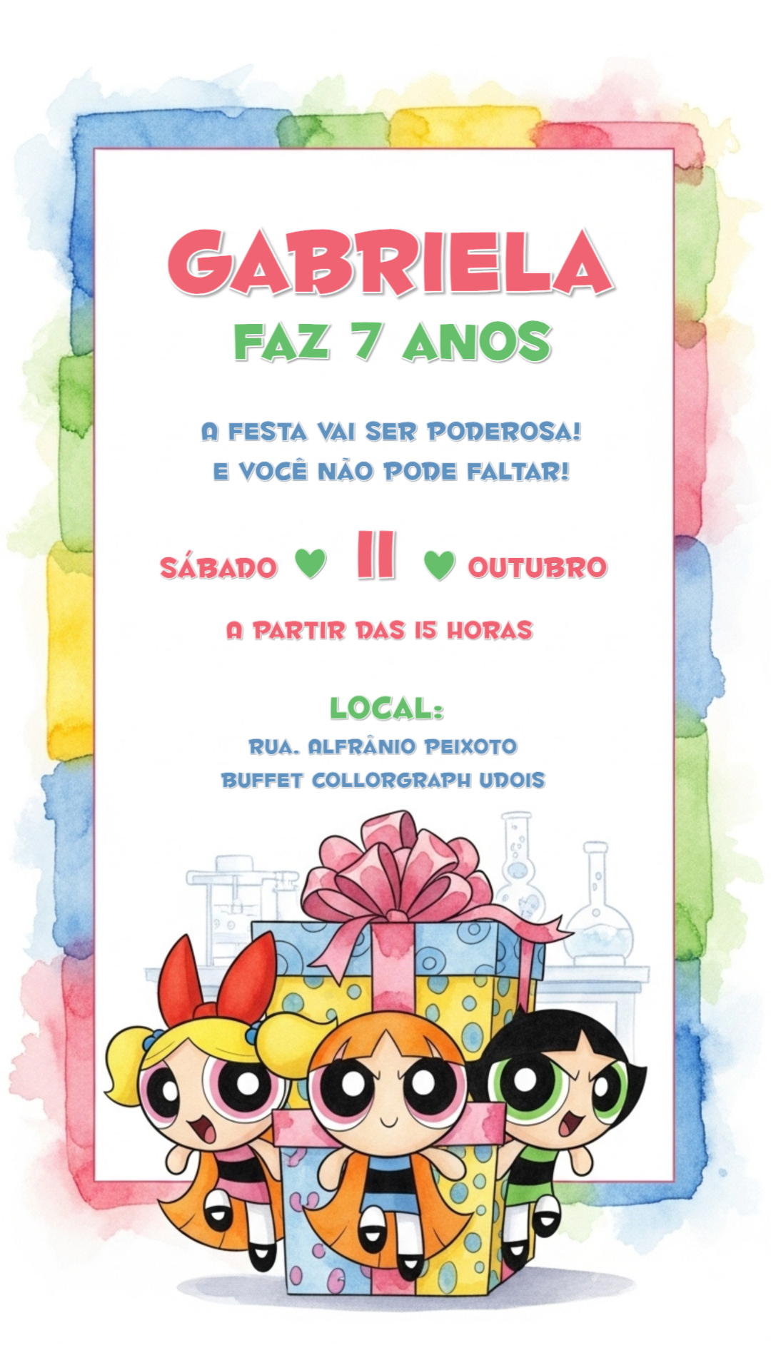 Convite de Aniversário Meninas Super Poderosas para Editar Online Convite de Aniversário Meninas Super Poderosas para Editar Online