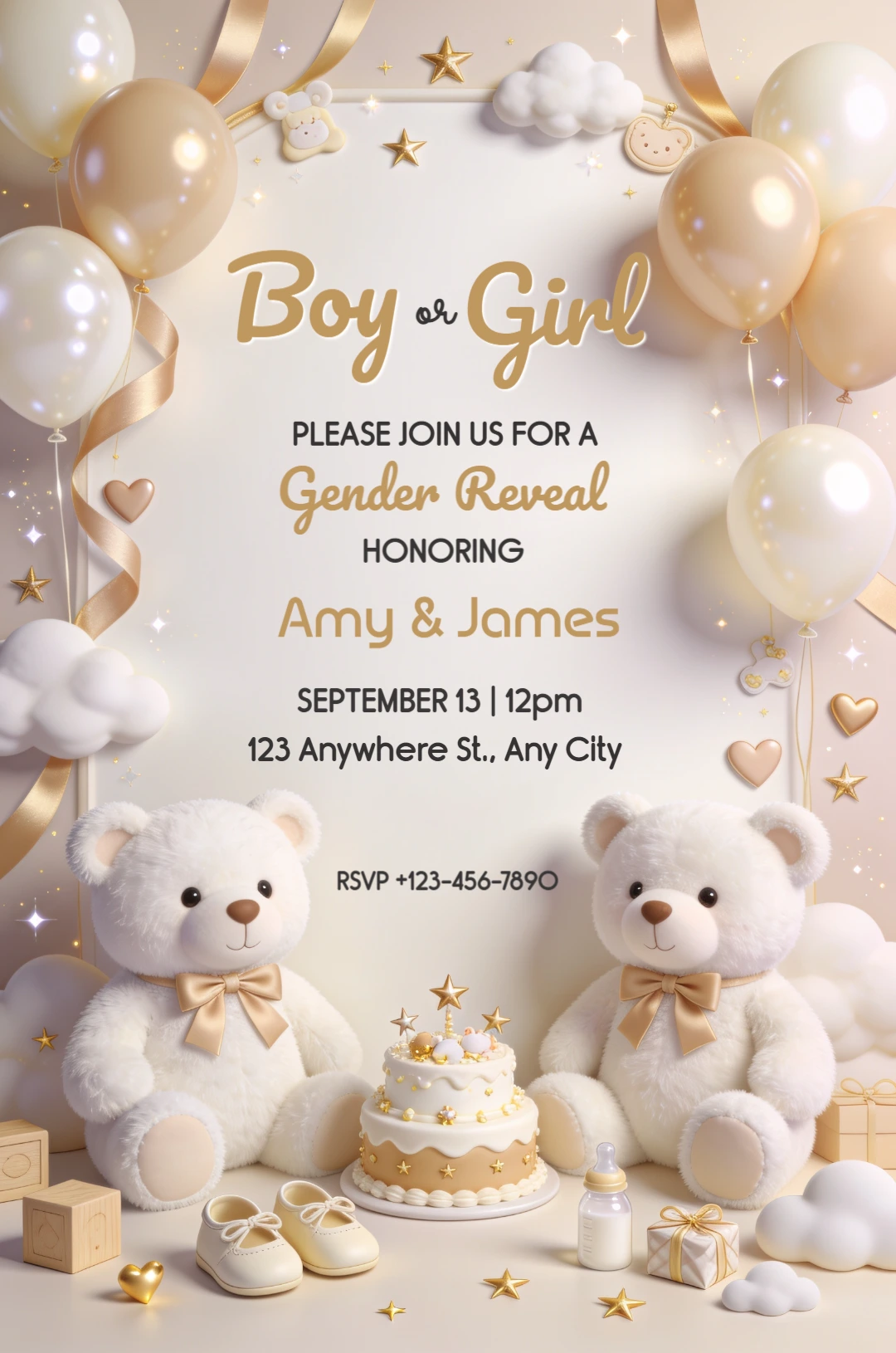 Cute Teddy Bear Gender Reveal Invitation Editable Template Cute Teddy Bear Gender Reveal Invitation Editable Template