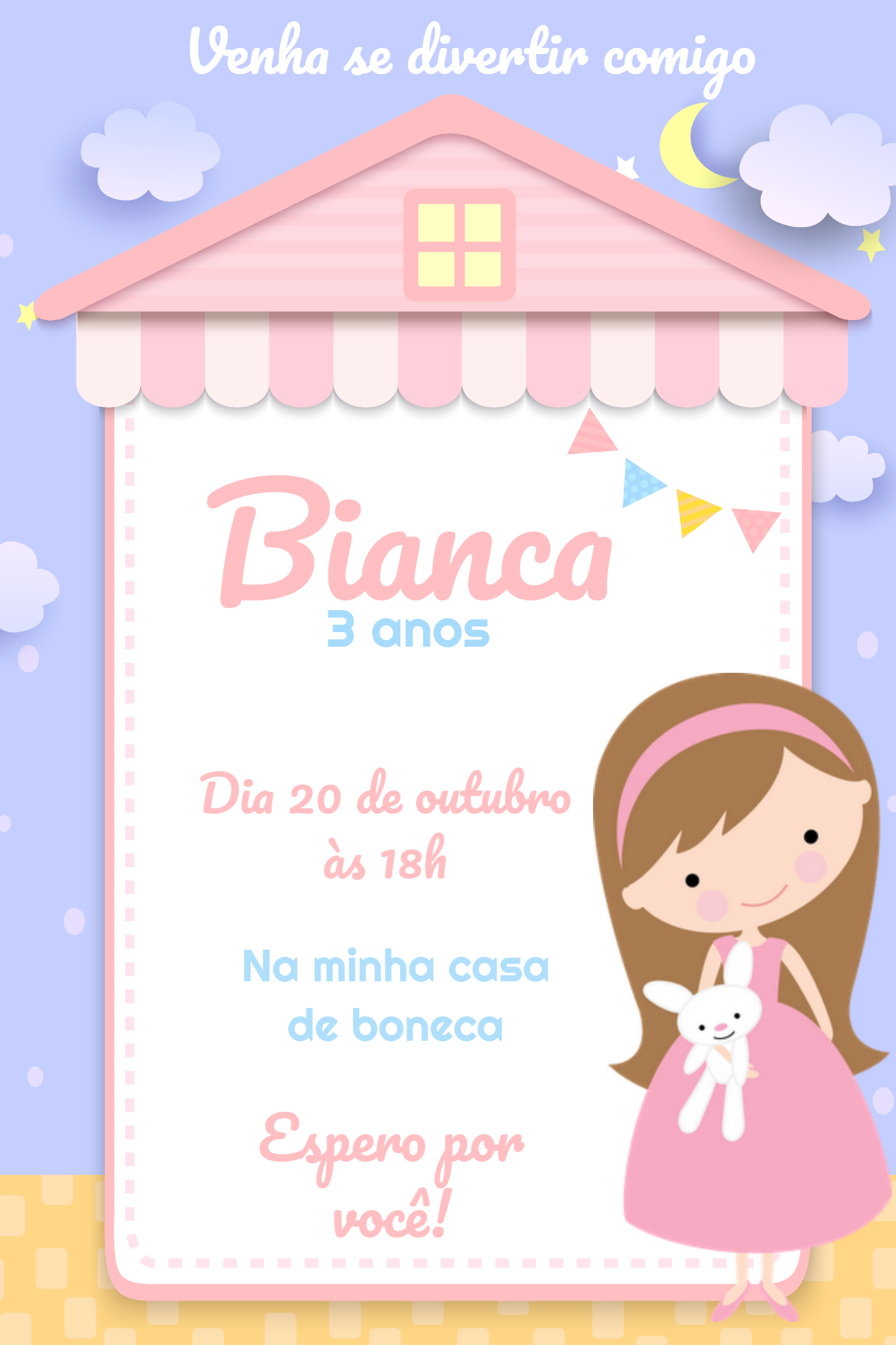 Convite Aniversário Menina Casa de Boneca para Editar Online Convite Aniversário Menina Casa de Boneca para Editar Online