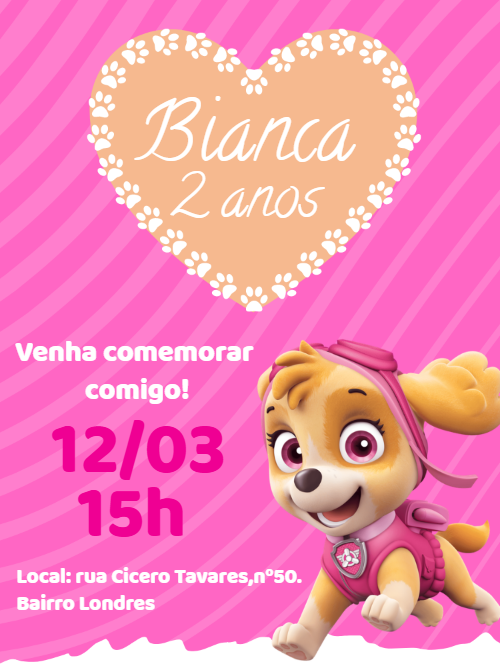 Convite Aniversário Skye Patrulha Canina para Editar Online Convite Aniversário Skye Patrulha Canina para Editar Online