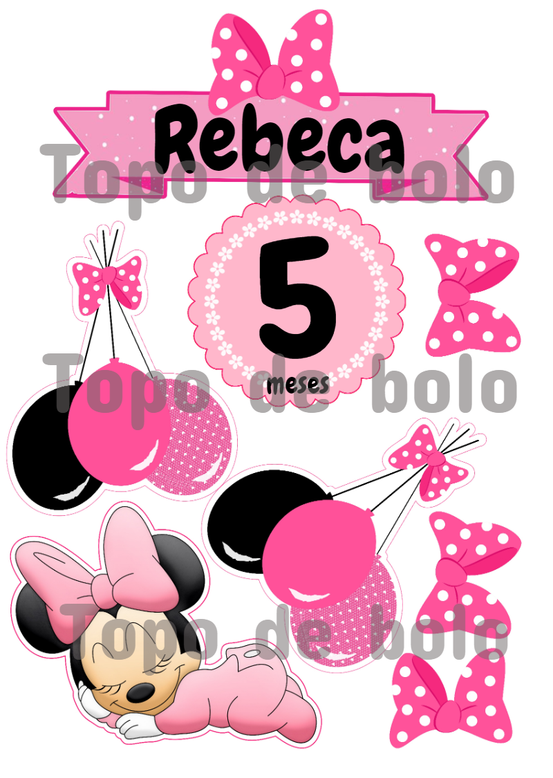 Topo de Bolo Mesversário Minnie Baby para Editar Online Topo de Bolo Mesversário Minnie Baby para Editar Online