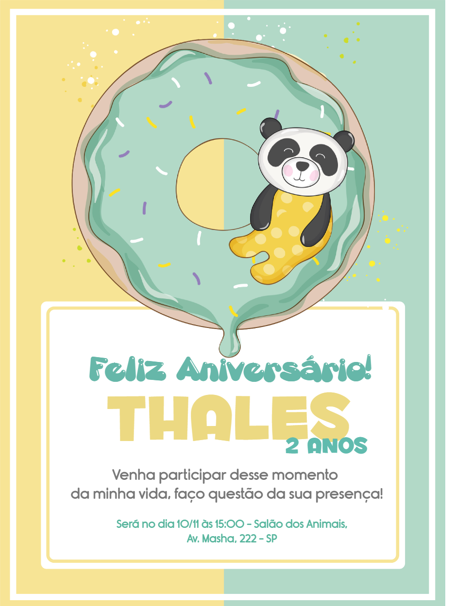 Convite de Aniversário Panda e Donut para Editar Online