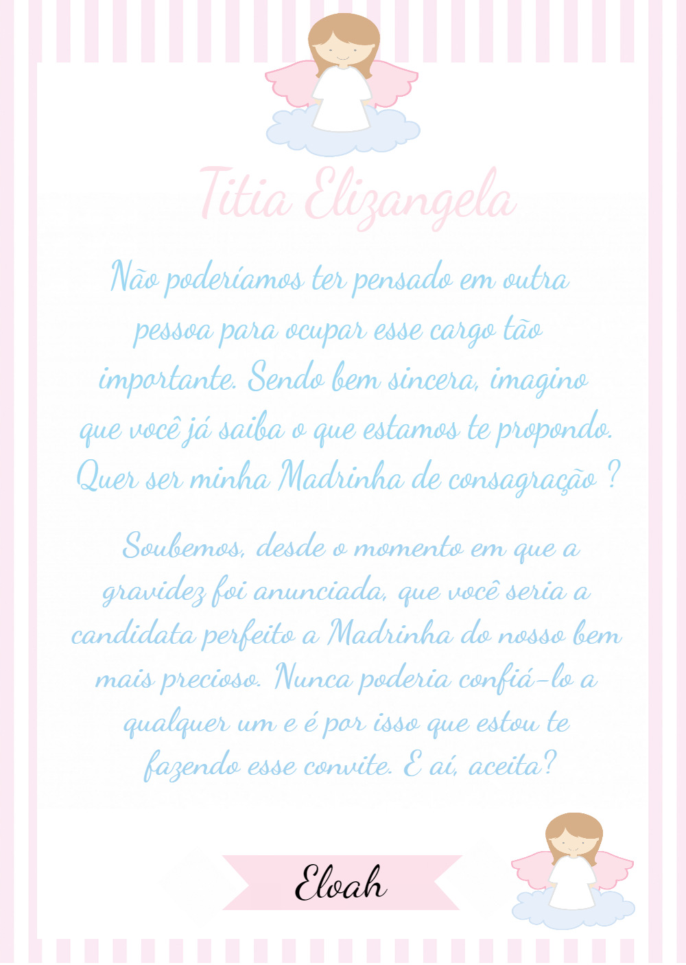 Convite Madrinha de Consagração Anjinha Rosa para Editar Online Convite Madrinha de Consagração Anjinha Rosa para Editar Online