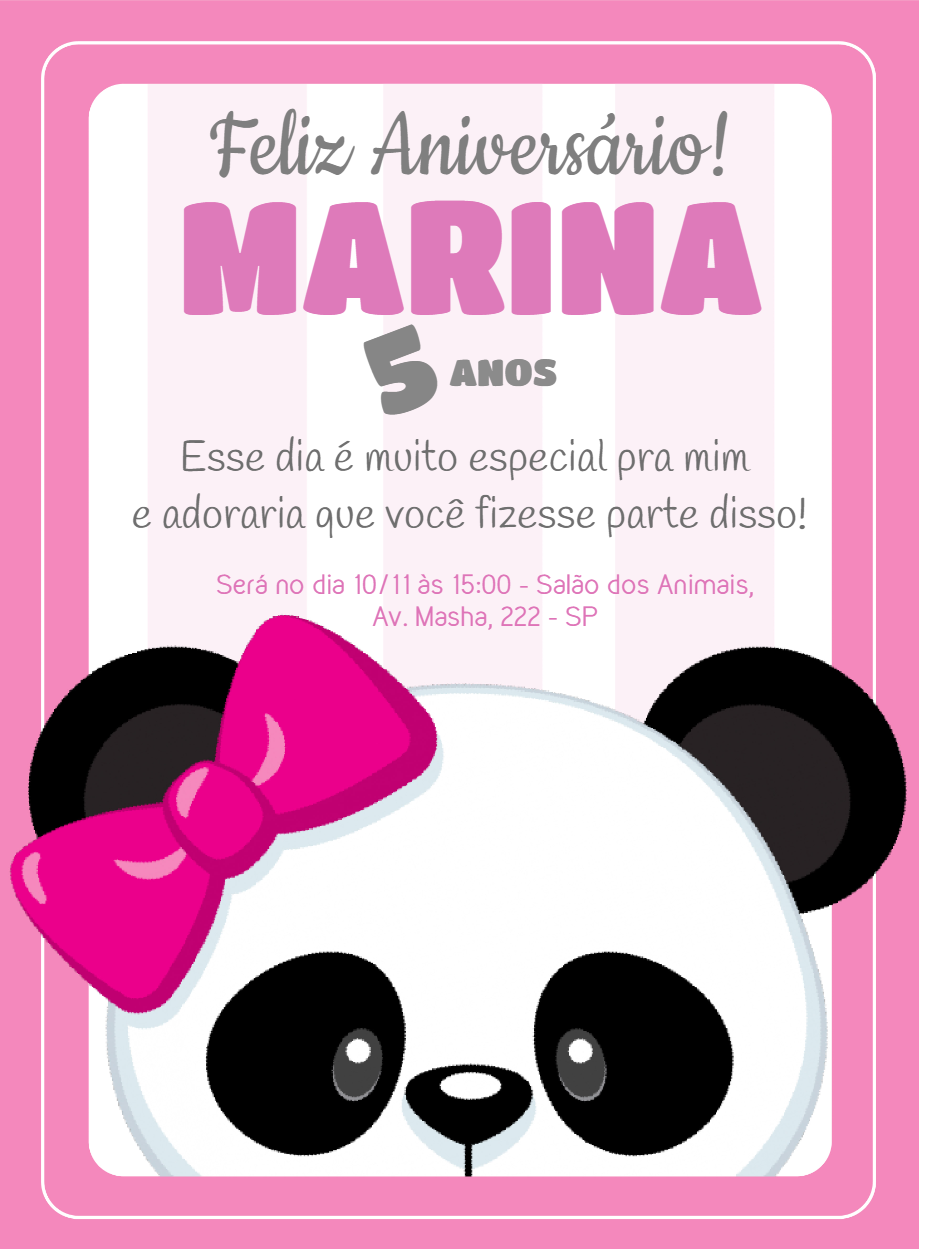 Convite de Aniversário Panda Rosa para Editar Online Convite de Aniversário Panda Rosa para Editar Online