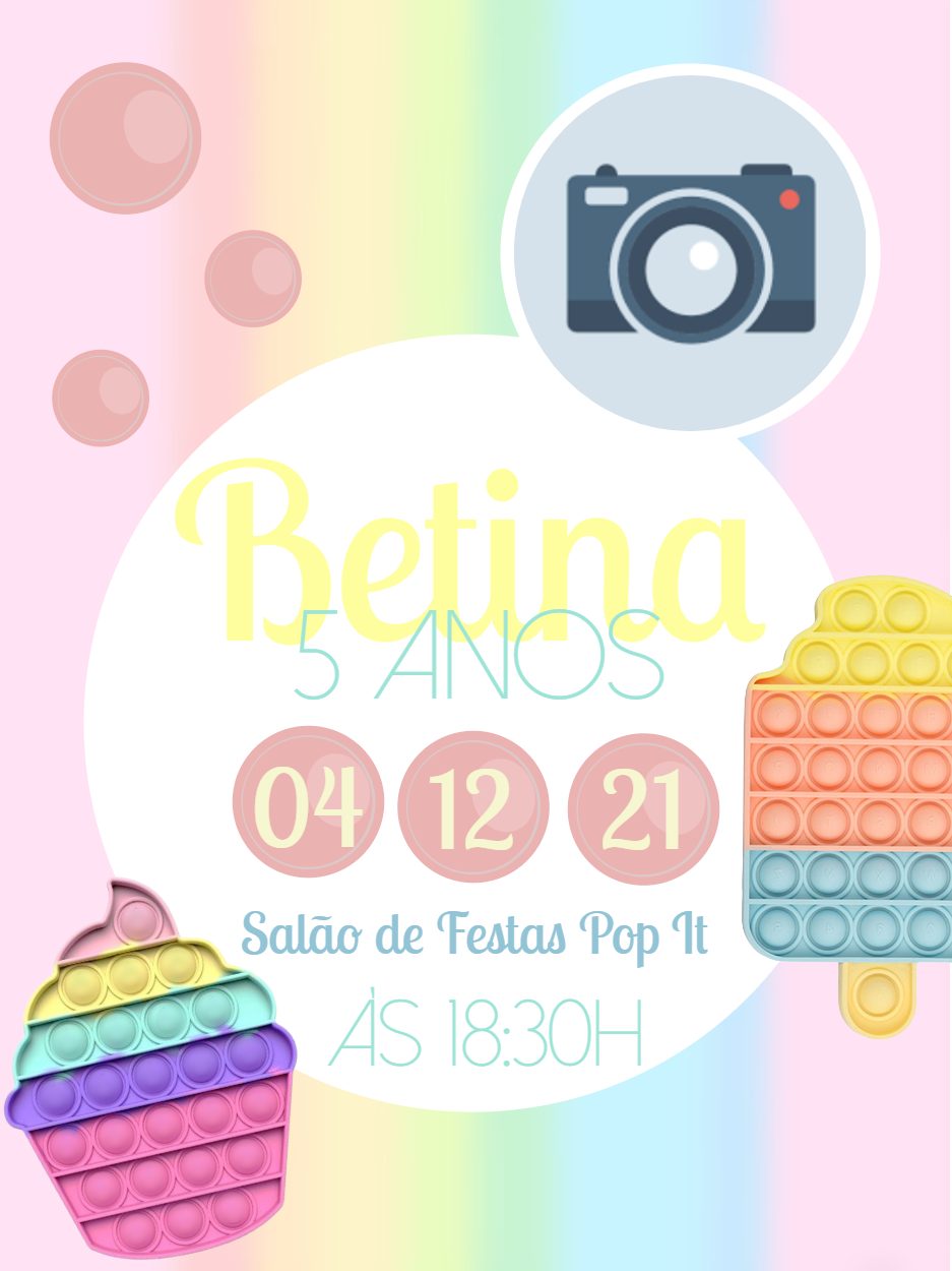 Convite Aniversário Pop It com Foto para Editar Online Convite Aniversário Pop It com Foto para Editar Online