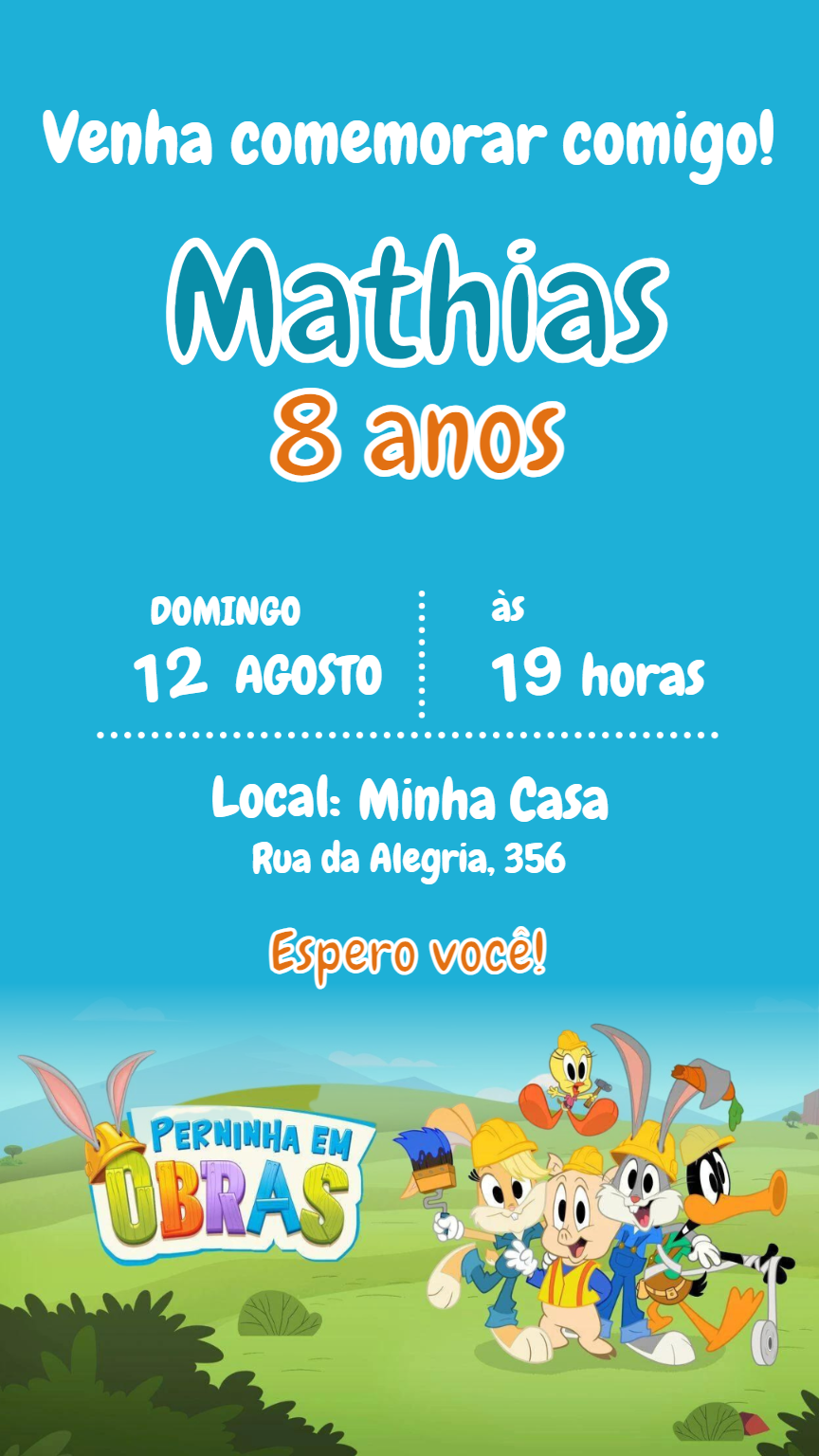 Convite de Aniversário Perninha em Obras para Editar Online Convite de Aniversário Perninha em Obras para Editar Online