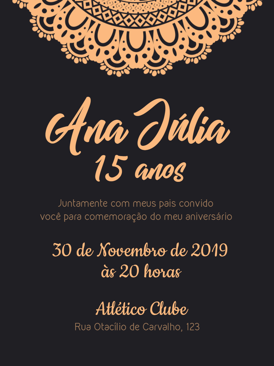 Convite de 15 anos com Mandala Elegante para Editar Online Convite de 15 anos com Mandala Elegante para Editar Online