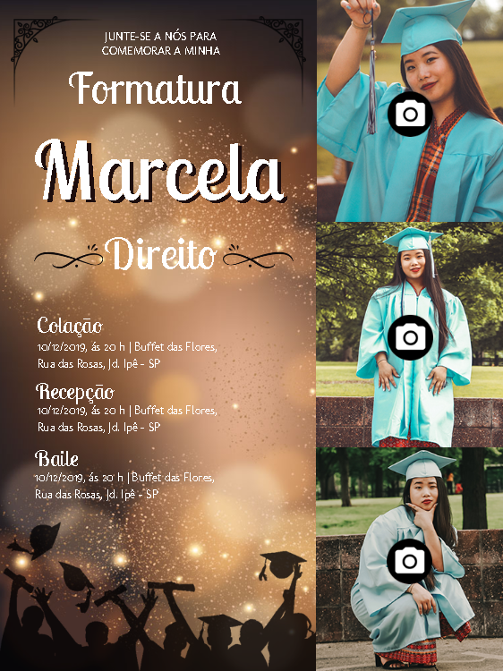 Convite de Formatura de Direito com Foto para Editar Online