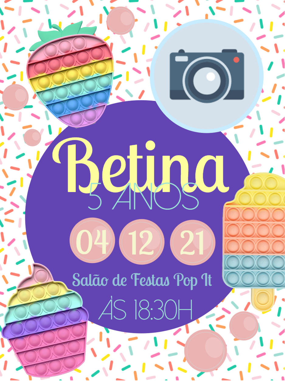 Convite Aniversário Pop It com Foto para Editar Online Convite Aniversário Pop It com Foto para Editar Online