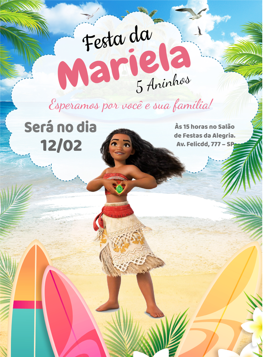 Convite de Aniversário Moana Tropical para Editar Online Convite de Aniversário Moana Tropical para Editar Online