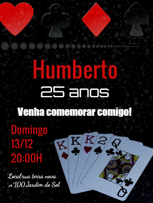 Convite de Aniversário Tema Baralho e Poker para Editar Online Convite de Aniversário Tema Baralho e Poker para Editar Online