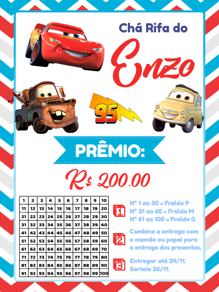 Chá Rifa Carros com Personagens para Editar Online Chá Rifa Carros com Personagens para Editar Online