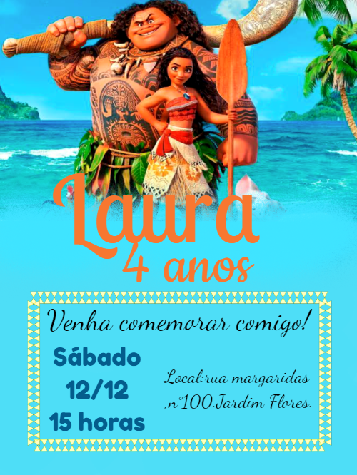 Convite de Aniversário Moana com Personagens para Editar Online Convite de Aniversário Moana com Personagens para Editar Online