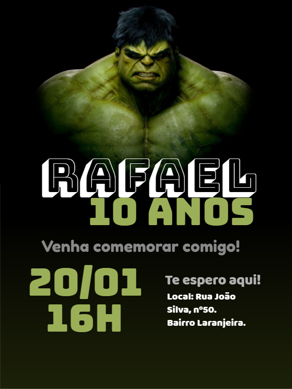 Convite de Aniversário Hulk para Editar e Imprimir Online Convite de Aniversário Hulk para Editar e Imprimir Online