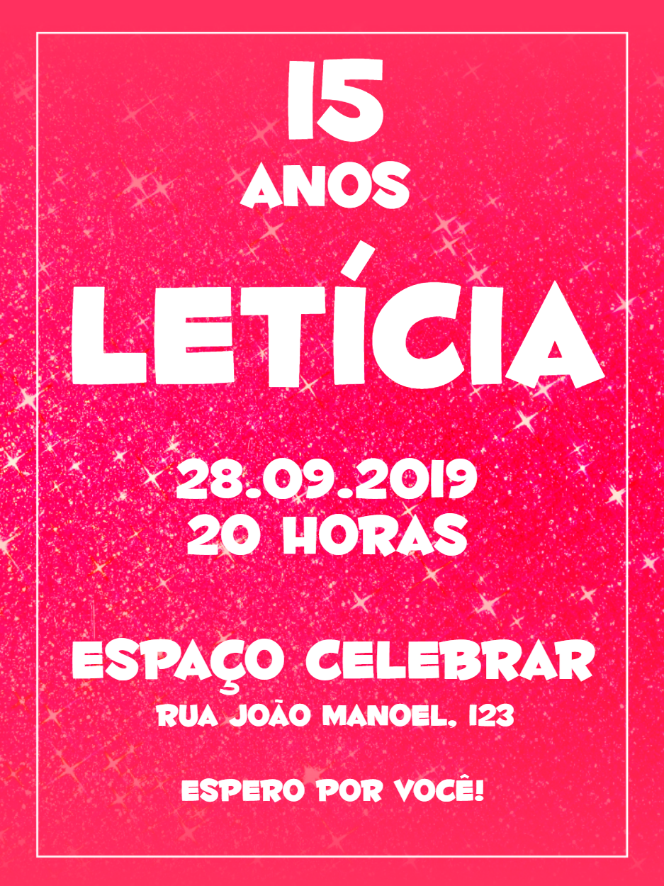 Convite de 15 Anos Rosa com Glitter para Editar Online Convite de 15 Anos Rosa com Glitter para Editar Online