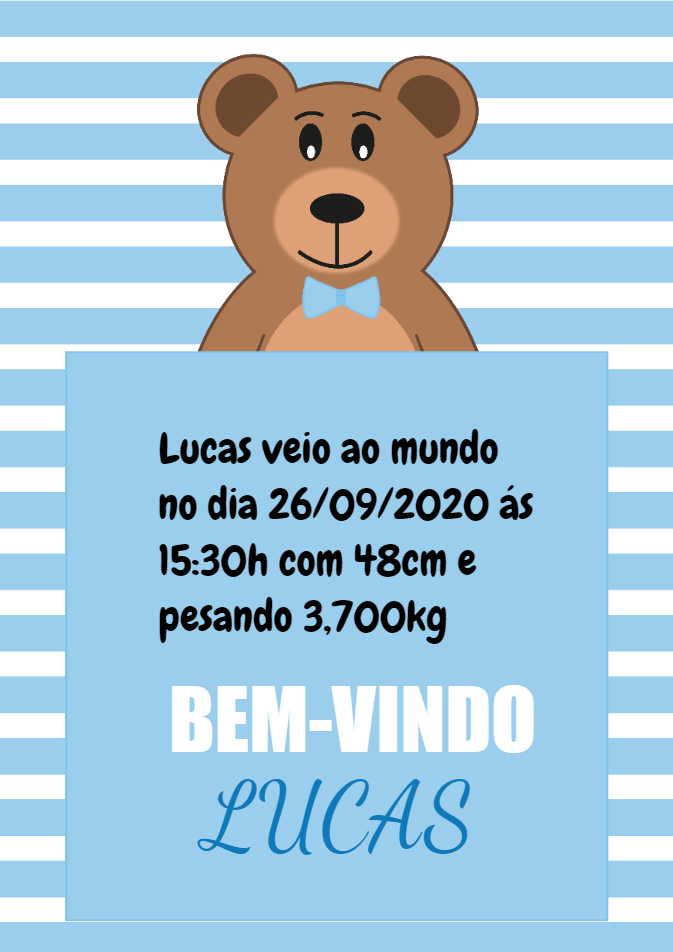 Quadro Nascimento Ursinho Azul para Editar Online Quadro Nascimento Ursinho Azul para Editar Online