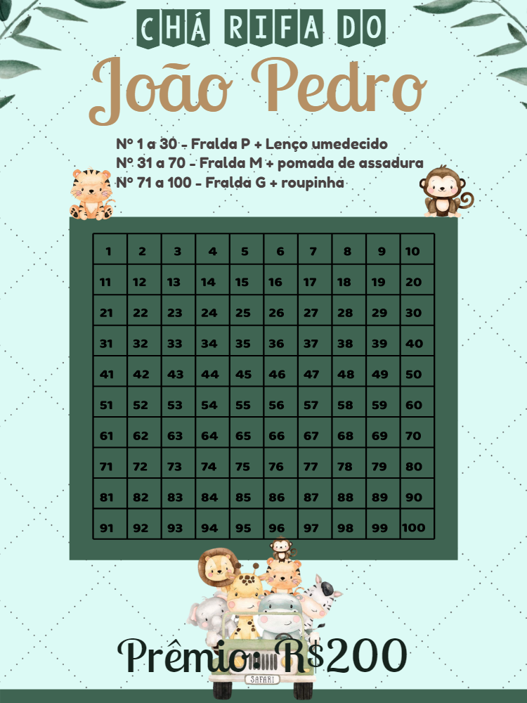 Chá Rifa Safari com Animais Fofos para Editar Online Chá Rifa Safari com Animais Fofos para Editar Online