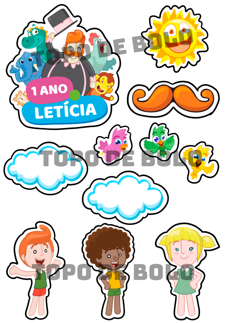 Topo de Bolo Mundo Bita com Personagens para Editar Online Topo de Bolo Mundo Bita com Personagens para Editar Online