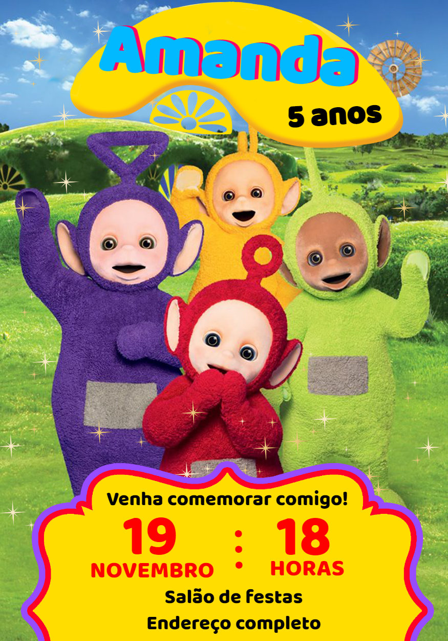 Convite de Aniversário Teletubbies para Editar Online Convite de Aniversário Teletubbies para Editar Online