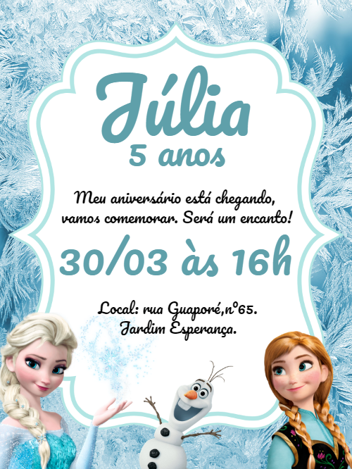 Convite de Aniversário Frozen com Personagens para Editar Online Convite de Aniversário Frozen com Personagens para Editar Online