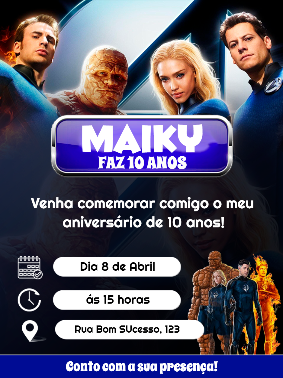 Convite Aniversário Quarteto Fantástico para Editar Online Convite Aniversário Quarteto Fantástico para Editar Online