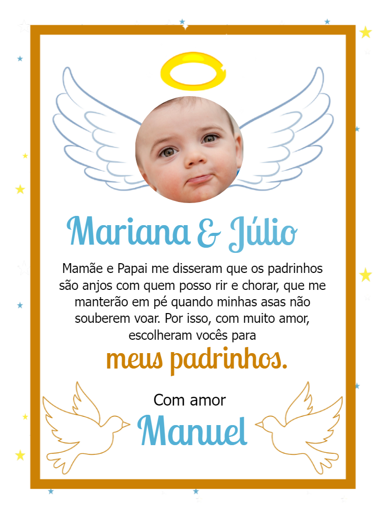 Convite Padrinhos de Batismo com Foto Anjo para Editar Online Convite Padrinhos de Batismo com Foto Anjo para Editar Online