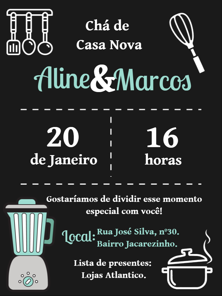 Convite Chá de Casa Nova Lousa para Editar Online Convite Chá de Casa Nova Lousa para Editar Online
