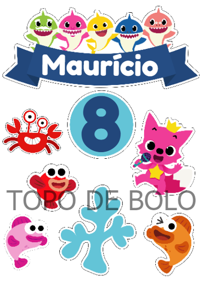 Topo de Bolo Baby Shark Editável para Aniversário Topo de Bolo Baby Shark Editável para Aniversário