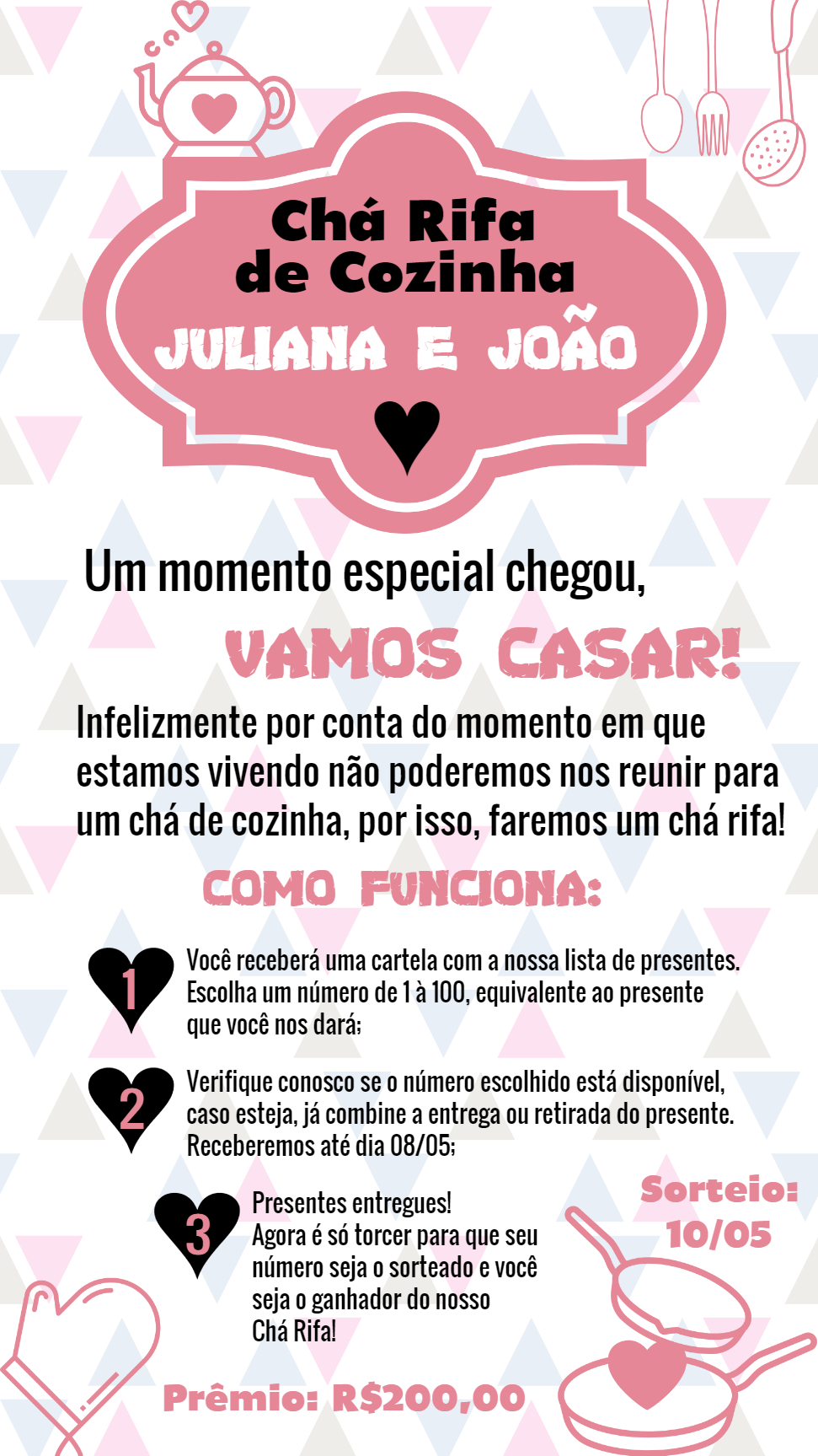 Convite Chá Rifa de Cozinha Rosa para Editar Online Convite Chá Rifa de Cozinha Rosa para Editar Online