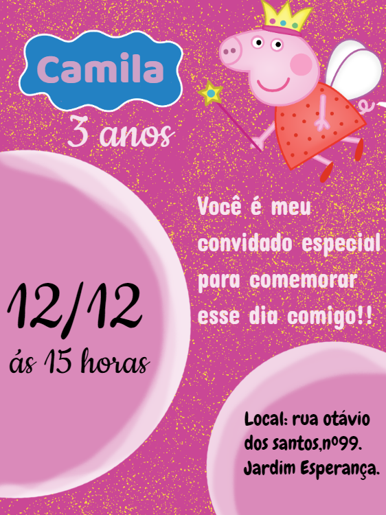 Convite de Aniversário Peppa Pig Fada Editável Online