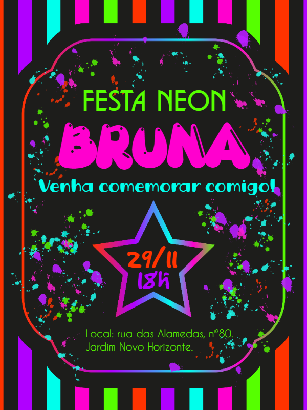 Convite de Aniversário Festa Neon para Editar Online Convite de Aniversário Festa Neon para Editar Online
