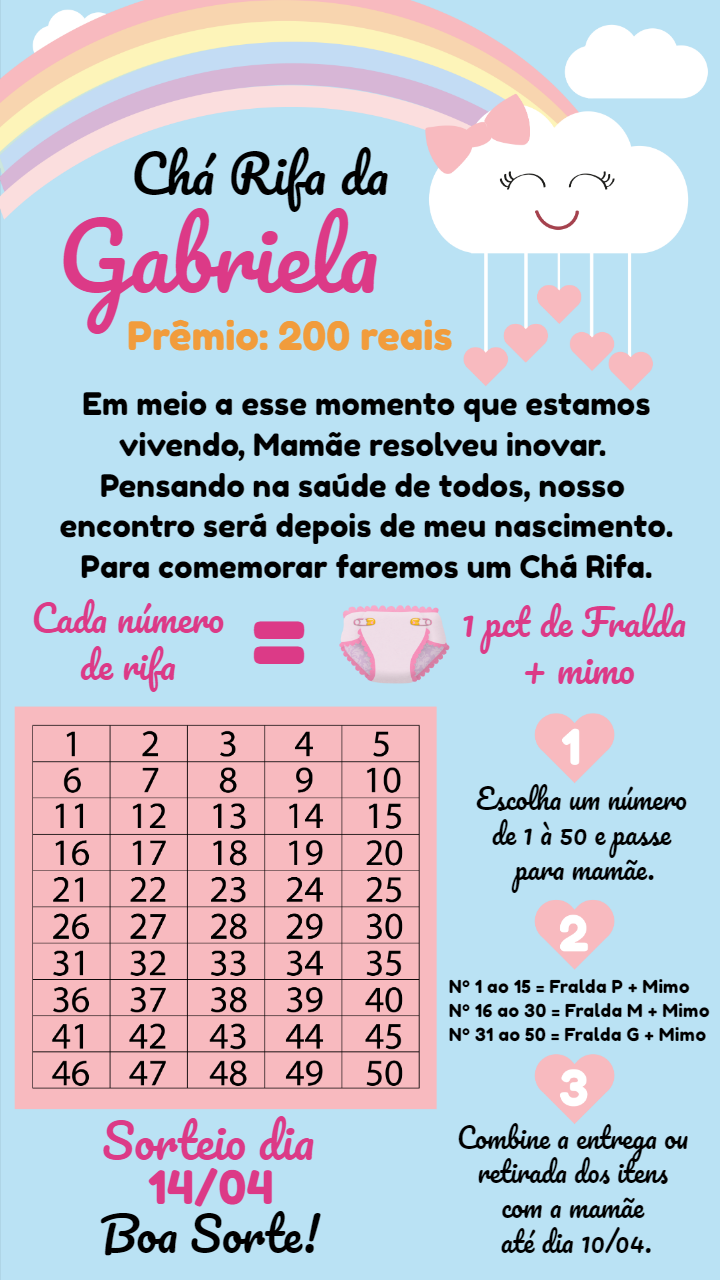 Convite Chá Rifa Chuva de Amor Menina para Editar Online Convite Chá Rifa Chuva de Amor Menina para Editar Online