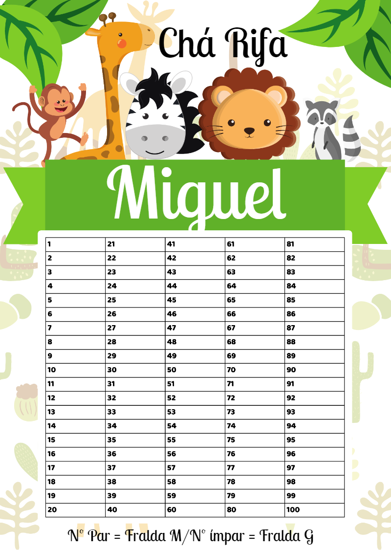 Rifa Chá de Fraldas Safari com Animais para Editar Online Rifa Chá de Fraldas Safari com Animais para Editar Online