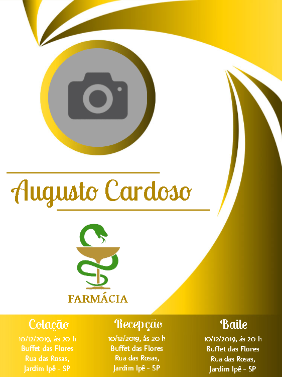 Convite Formatura Farmácia Dourado com Foto para Editar Convite Formatura Farmácia Dourado com Foto para Editar