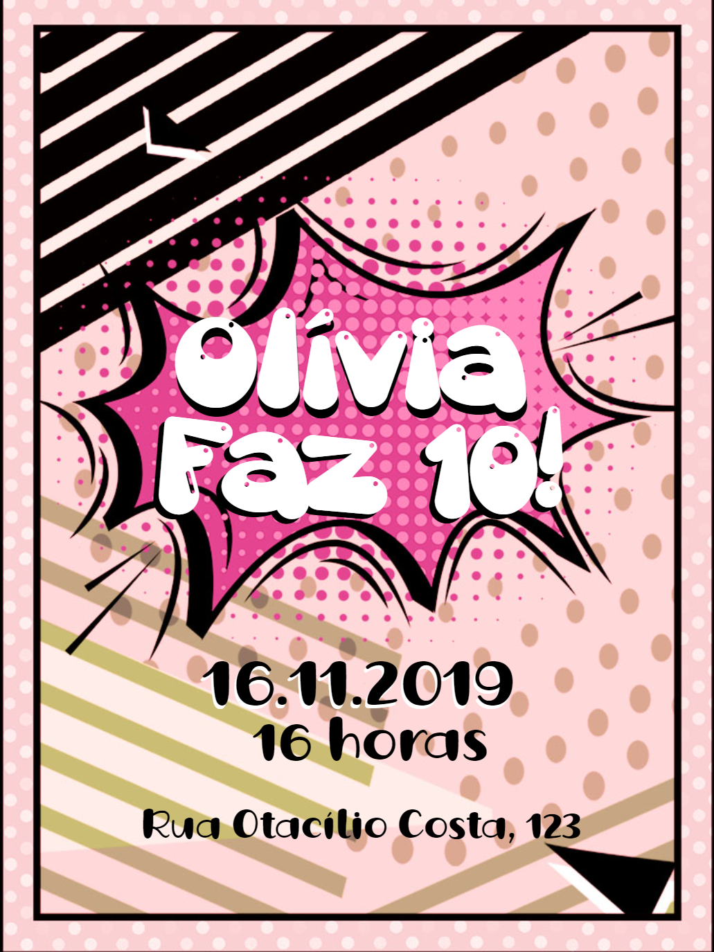 Convite de Aniversário Pop Art Estilo Quadrinhos para Editar Convite de Aniversário Pop Art Estilo Quadrinhos para Editar