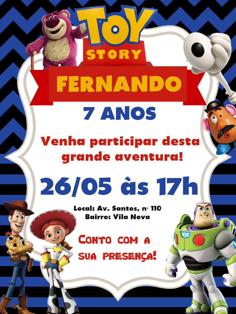 Convite Aniversário Toy Story com Personagens para Editar Online Convite Aniversário Toy Story com Personagens para Editar Online