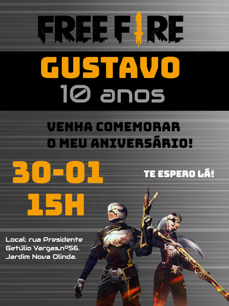 Convite de Aniversário Free Fire com Personagens para Editar Convite de Aniversário Free Fire com Personagens para Editar