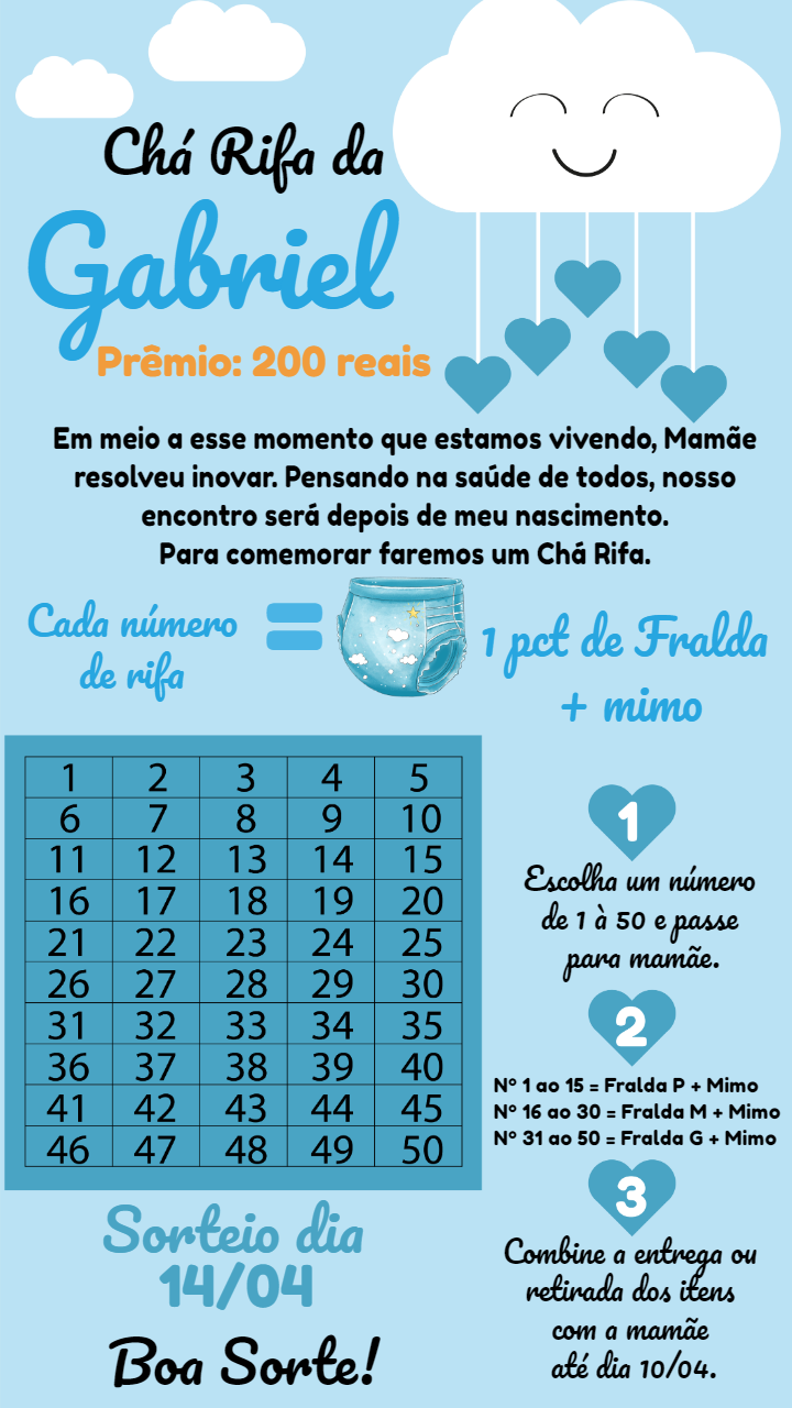Chá Rifa Menino Chuva de Amor para Editar Online Chá Rifa Menino Chuva de Amor para Editar Online