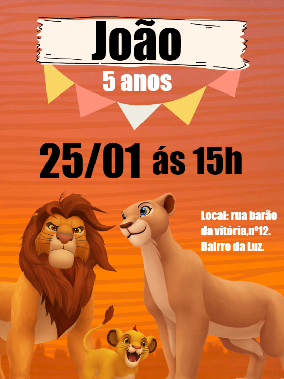 Convite de Aniversário Tema Rei Leão para Editar Online Convite de Aniversário Tema Rei Leão para Editar Online