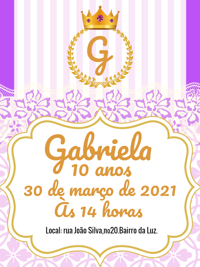 Convite Aniversário Princesa Realeza com Coroa para Editar Convite Aniversário Princesa Realeza com Coroa para Editar