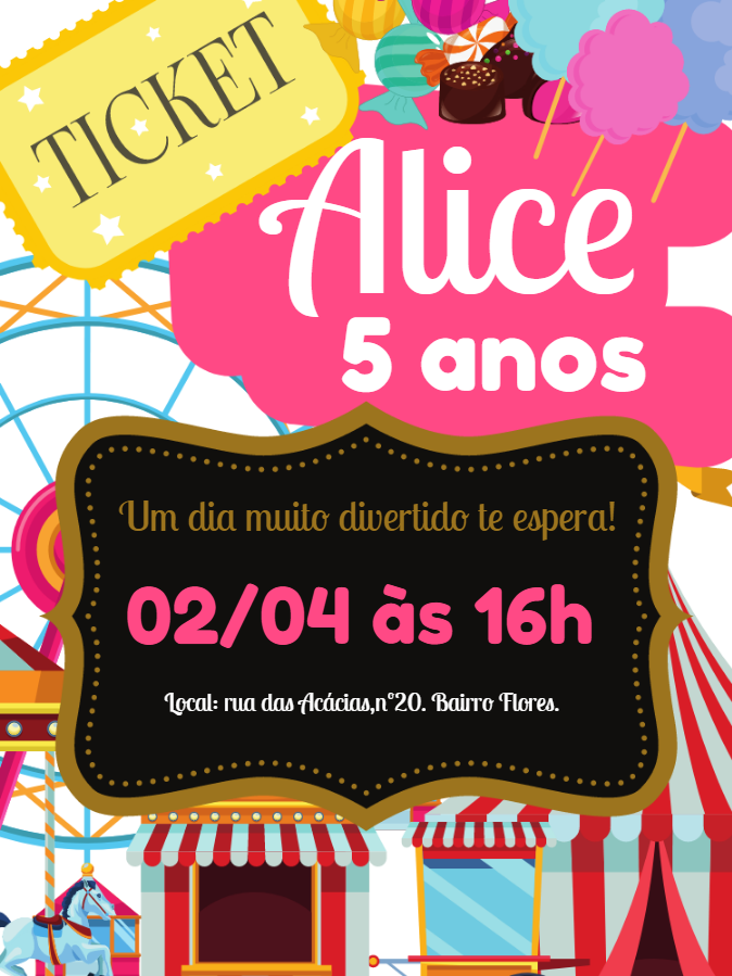 Convite Aniversário Parque de Diversões para Editar Online Convite Aniversário Parque de Diversões para Editar Online