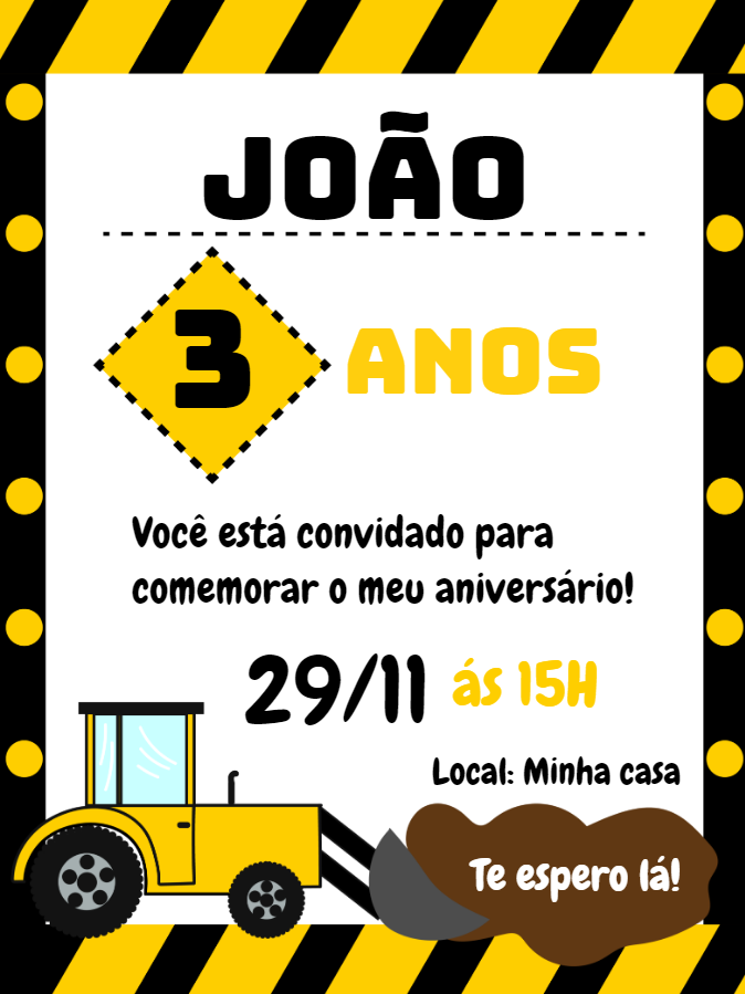 Convite Aniversário Tema Construção para Editar Online Convite Aniversário Tema Construção para Editar Online