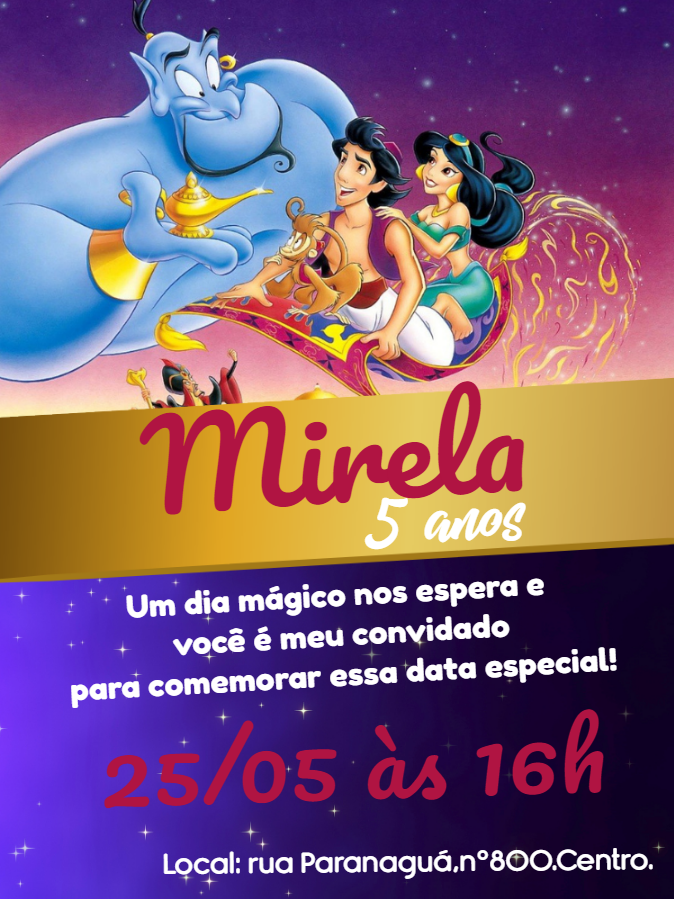 Convite de Aniversário Aladdin e Jasmine para Editar Online Convite de Aniversário Aladdin e Jasmine para Editar Online
