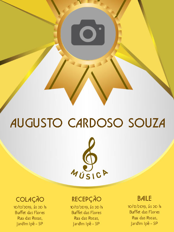 Convite de Formatura de Música com Foto para Editar Online Convite de Formatura de Música com Foto para Editar Online