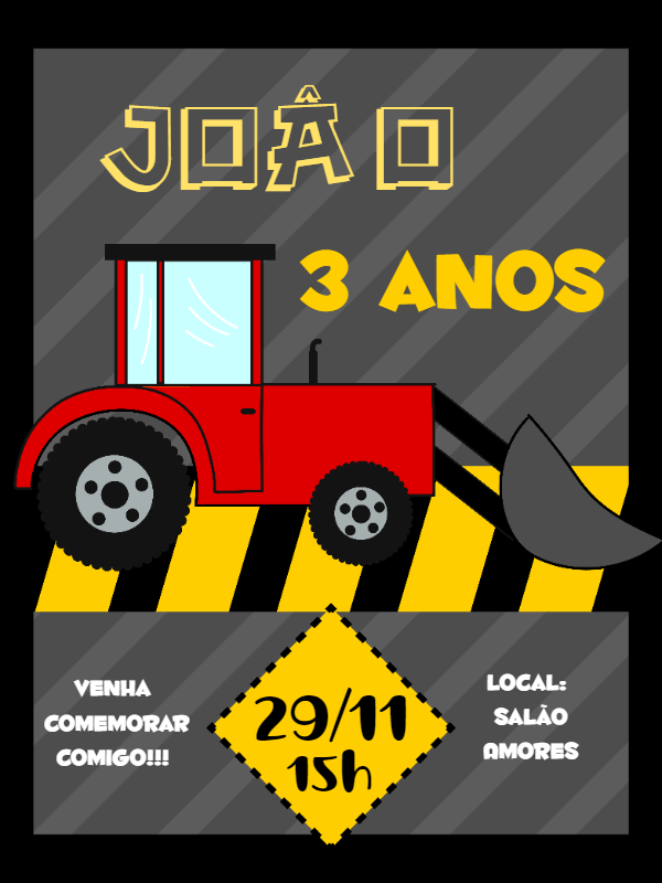 Convite Aniversário Construção Trator para Editar Online Convite Aniversário Construção Trator para Editar Online